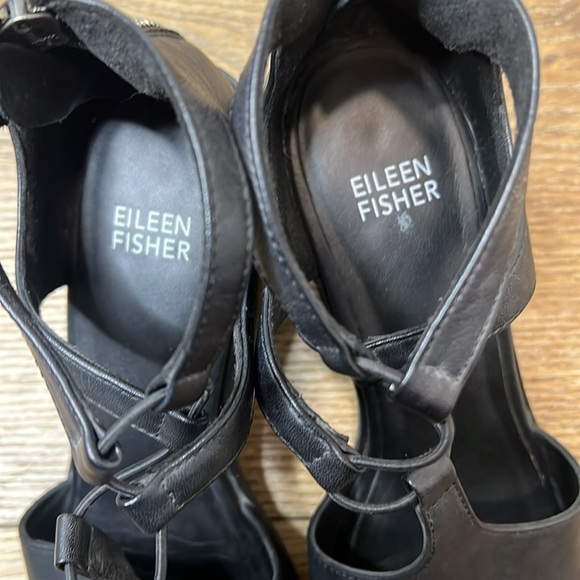 Eileen Fisher Black Leather Sandals Size 7 - Picture 6 of 8